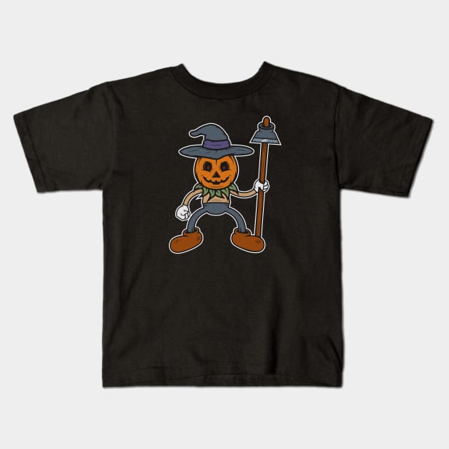 Retro 1930s Halloween Scarecrow Cartoon Kids T-Shirt by UnluckyDevil